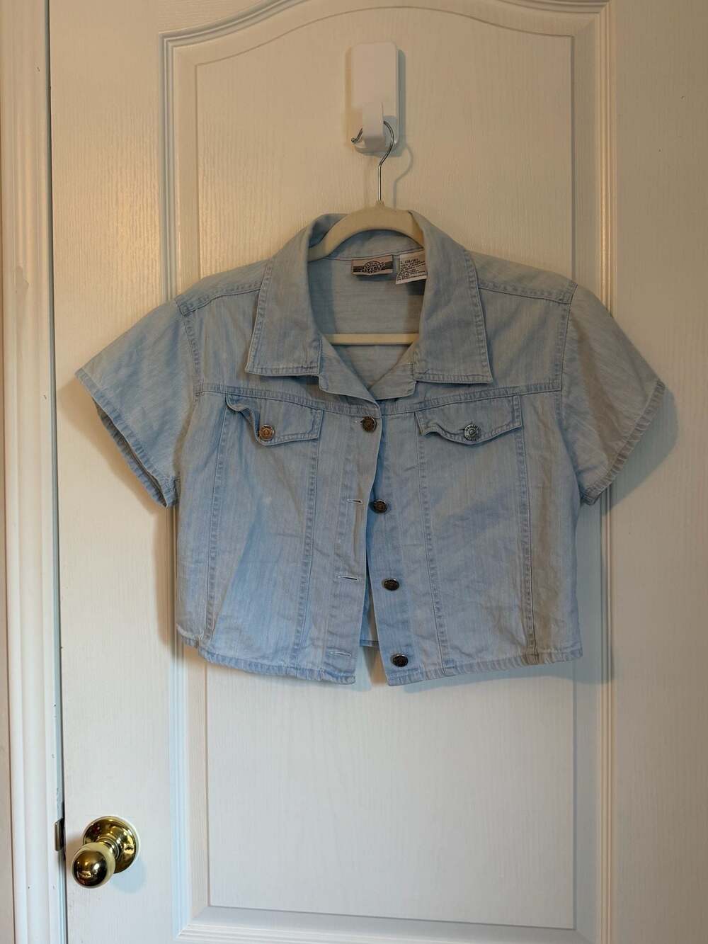 Denim Republic Short Sleeve Cropped Jean Jacket Light Blue Size L 14/16